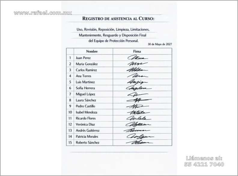 Ejemplo del Registro de la capacitación y adiestramiento que se proporcione al personal ocupacionalmente expuesto.